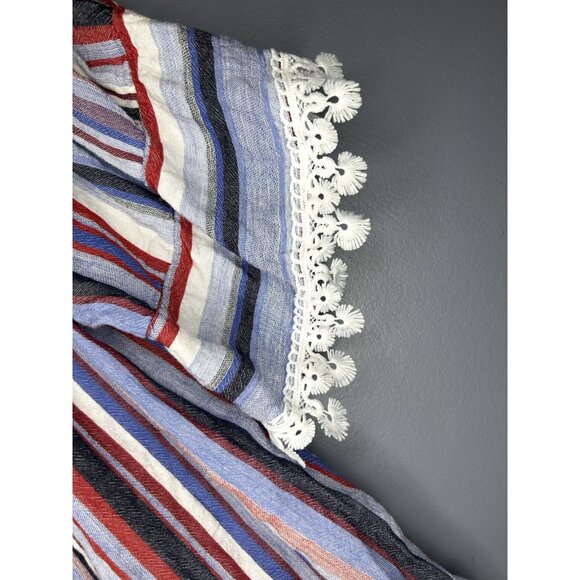 Florence Florencia Striped Boho 100% Linen Top Womens M Off Shoulder Tomato Girl - Picture 4 of 12
